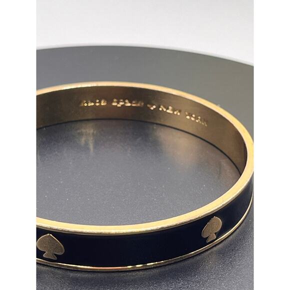 Kate Spade New York Black Enamel Gold Plated Ace Of Spade Bangle Bracelet - Picture 3 of 8